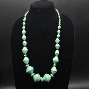 Sea Foam Green Paper Beaded Necklace Artisan Costume Jewelry